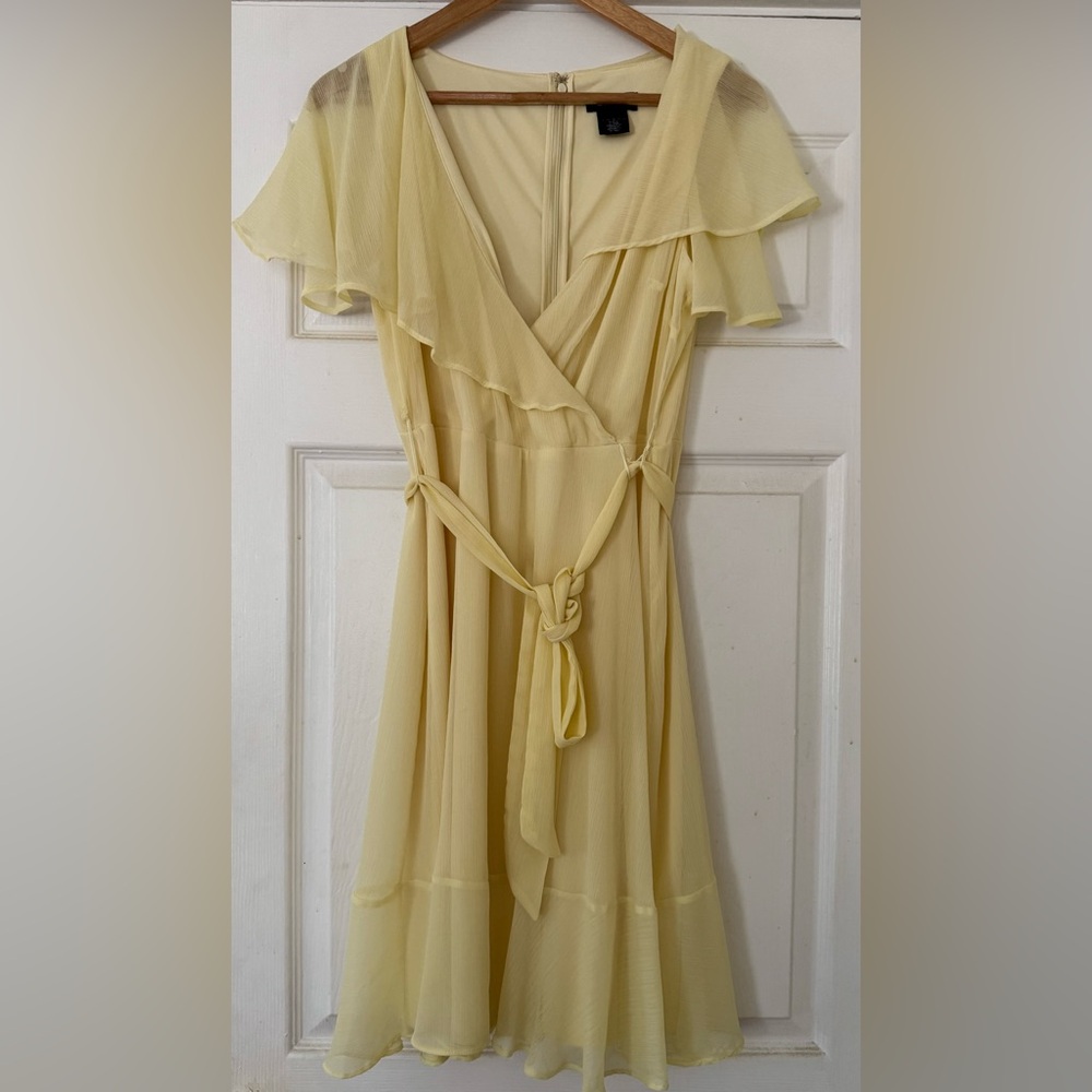 Y2K Pastel Yellow Wrap Dress with Ruffles